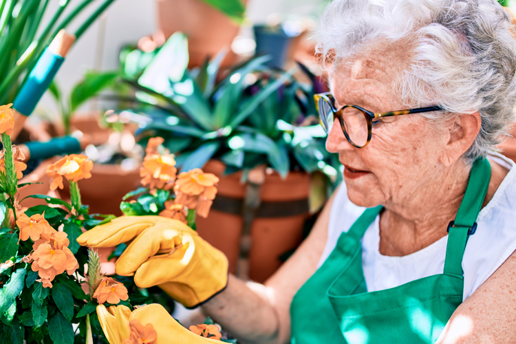 older woman gardening