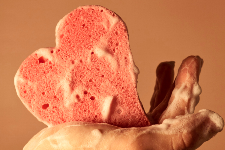 Soapy sponge in the shape of a heart