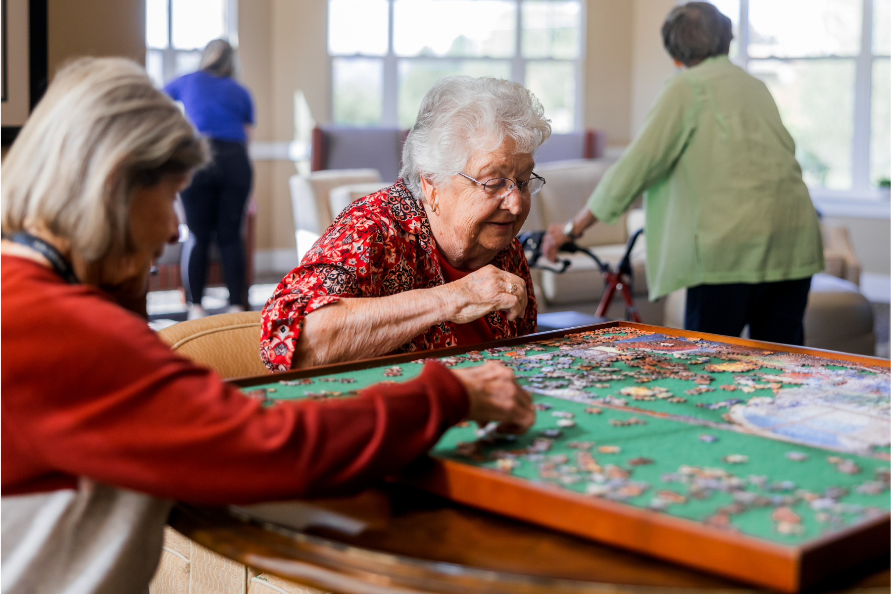 older women working on a puzzle 3 landscape